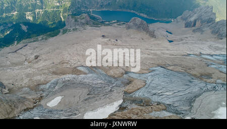 Aerial view of Marmolada glacier, Ghiacciaio della Marmolada, Marmolada, Dolomites, Melting ice Stock Photo