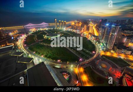 The night of Xinghai Square in Dalian City,China Stock Photo