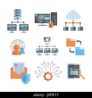 Data Connection Icons Set Cloud Computer Protection Hosting Server Database Synchronize Technology Concept Stock Vector