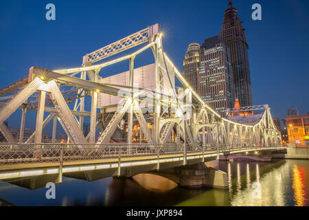 Jiefang Bridge night of Tianjin City in China Stock Photo