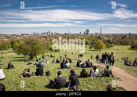 View of London skyline from Primrose Hill. London, 2017. Landscape format. Stock Photo