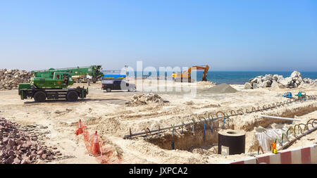 Dubai, United Arab Emirates - May 03, 2017: Beach construction site between Dubai and Sharjah.