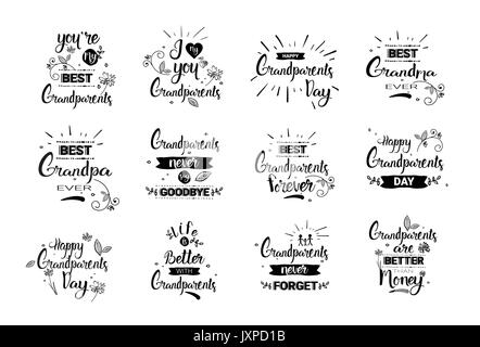 Happy Grandparents Day Greeting Card Banners Set Text Over White Background Stock Vector
