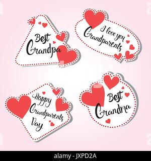 Happy Grandparents Day Greeting Card Set Of Stickers Colorful Over Pink Background Stock Vector
