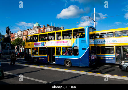 Dublin Ireland, Dublin Buses on O'Connell Bridge in the Irish capital city Stock Photo