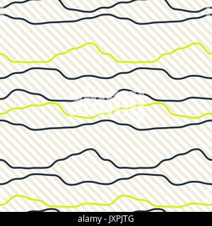 Black crooked horizontal rough line pattern gray and white. Stock Vector
