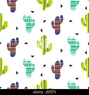 Cacti tribal vector seamless pattern. Mexican style color cacti textile print. Stock Vector
