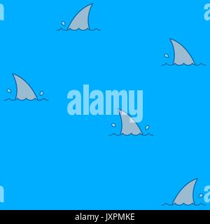 Shark fin swimming in blue water seamless background pattern in square format vector cartoon illustration Stock Vector