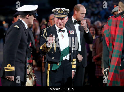 The Prince of Wales, known as the Duke of Rothesay in Scotland, and the Duke of Cambridge attend the Royal Edinburgh Military Tattoo at Edinburgh Castle. Stock Photo