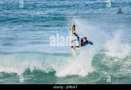 Naked surfing, nude surfer on wave, Cornwall, UK Stock Photo - Alamy