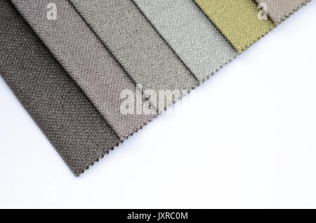 Bright collection of colorful gunny textile samples. Fabric texture background with space for text Stock Photo