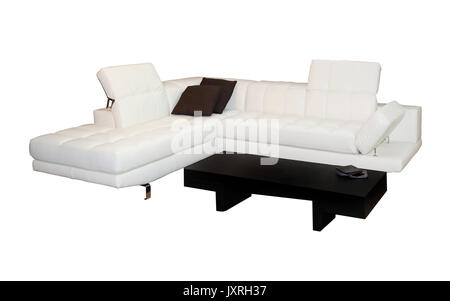 Modern white leather sofa isolated with clipping path included Stock Photo