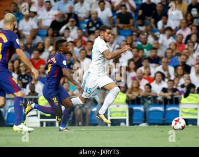 Madrid, Spain. 16th Aug, 2017. 02 Nelson Semedo (FC Barcelona) and 15 Theo Hernandez (Real Madrid) during the Spanish Super Cup second leg soccer match between Real Madrid and Barcelona at the Santiago Bernabeu Stadium in Madrid, Wednesday, Aug. 16, 2017. Credit: Gtres Información más Comuniación on line,S.L./Alamy Live News Stock Photo