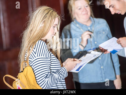 Brentwood County High School, Essex, UK. 17th Aug, 2017. Students receive their 'A' level results at Brentwood County High School, Brentwood, Essex Credit: Ian Davidson/Alamy Live News Stock Photo