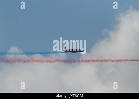 Biggin Hill, UK. 17th Aug, 2017. Patrouille de France practices over Biggin Hill prior to the Festival of Flight Airshow Flying Display this weekend. Credit: Keith Larby/Alamy Live News Stock Photo