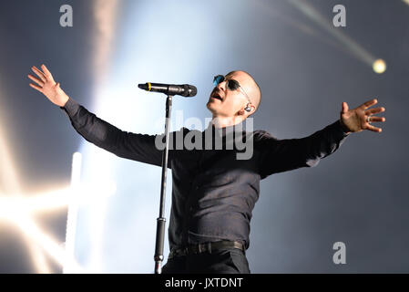 MADRID - JUN 22: Linkin Park (music band) perform in concert at Download (heavy metal music festival) on June 22, 2017 in Madrid, Spain. Stock Photo