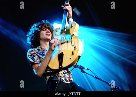 BENICASSIM, SPAIN - JUL 14: Temples (psychedelic pop music band) perform in concert at FIB Festival on July 14, 2017 in Benicassim, Spain. Stock Photo