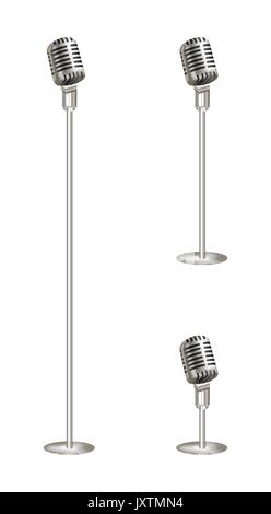 real steel vintage microphone on white background Stock Vector