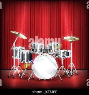 real drum set on a show stage Stock Vector