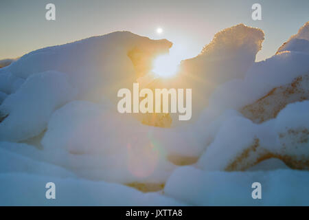 Baltic sea in winter. Fresh ice hummocks and cracks in ice edge Stock Photo