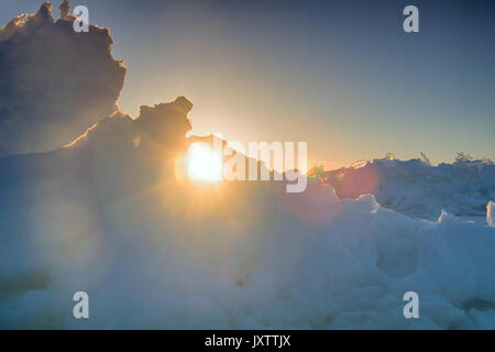 Baltic sea in winter. Fresh ice hummocks and cracks in ice edge Stock Photo