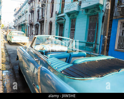 old car in the morning in the  streets at Havana at cuba the 06/30/2017 Stock Photo