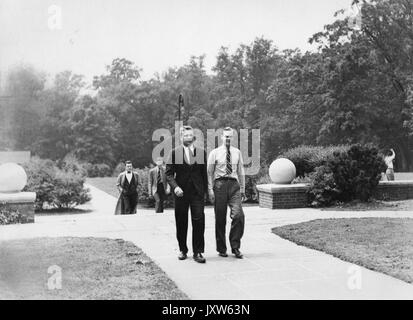 Student Life, Forrest Hood Adams, George Newton, Candid photograph, Walking outdoors, 1938. Stock Photo