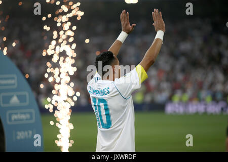 Real Madrid goalkeeper Keylor Navas on the pitch after the game. Real Madrid defeated Barcelona 2-0 in the second leg of the Spanish Supercup football Stock Photo