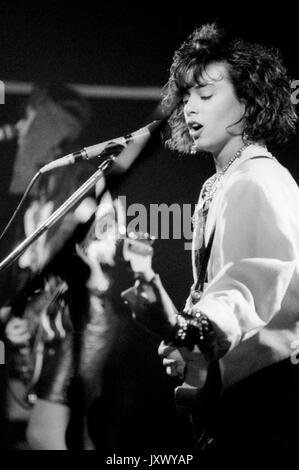 Susanna Hoffs of The Bangles performs live on stage at Marquee Club on February 2, 1985 in London, England. Stock Photo