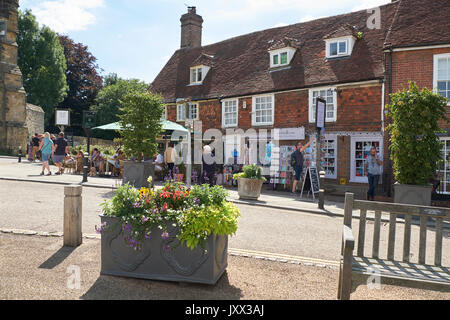 Battle, Burtons restaurant and tearooms, with people dining outside Battle Abbey, East Sussex, England, UK, GB Stock Photo