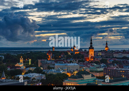 Wonderful evening scenic summer view of Tallinn, Estonia. City center after sunset Stock Photo