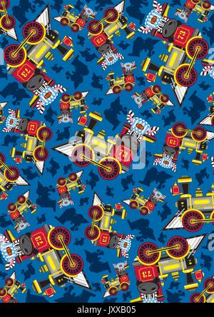 Cartoon Zebra Driving Vintage Steam Train Pattern Stock Vector