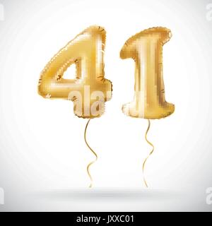 vector Golden 41 number forty one metallic balloon. Party decoration golden balloons. Anniversary sign for happy holiday, celebration, birthday, carni Stock Vector