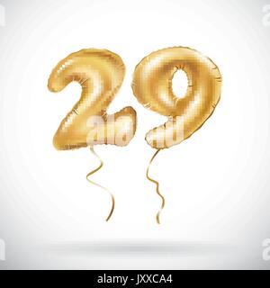 vector Golden number 29 twenty nine metallic balloon. Party decoration golden balloons. Anniversary sign for happy holiday, celebration, birthday, car Stock Vector