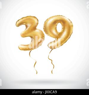 Feliz Cumpleanos 39 - Greeting card. Candle lit in the form of a number  being lit by reflectors in a room with balloons floating with streamers  Stock Vector Image & Art - Alamy