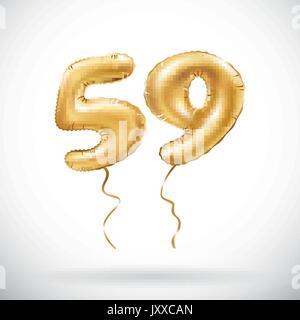 Golden number fifty nine 59 made of inflatable balloon with ribbon on ...