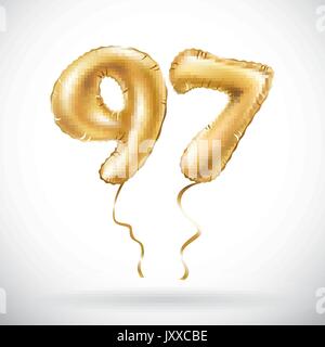 vector Golden number 97 ninety seven metallic balloon. Party decoration golden balloons. Anniversary sign for happy holiday, celebration, birthday, ca Stock Vector