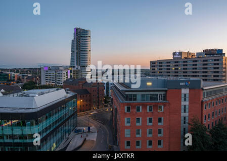 Beautiful views across Leeds at sunset in the summer of 2017 Stock Photo