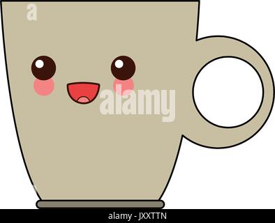 Coffee mug cartoon design, Kawaii expression cute character funny and