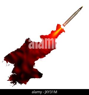 Launch of a ballistic nuclear missile. Smoke trail draws the shape of a North Korean map. Political art against a provocation of atomic World War. Stock Vector