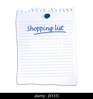 Shopping list written on lined paper vector illustration Stock Vector