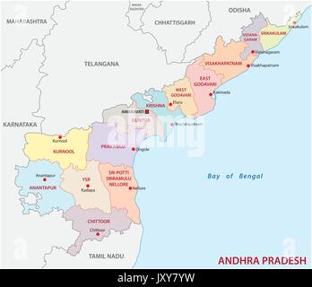 Andhra Pradesh administrative and political map, India. Stock Vector