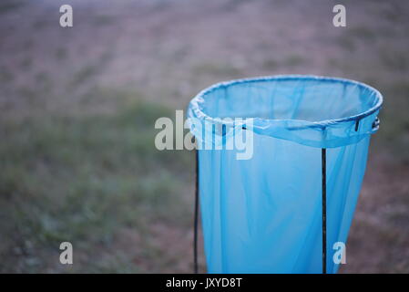 Empty Clean Blue Plastic Garbage Bag Closeup Stock Photo