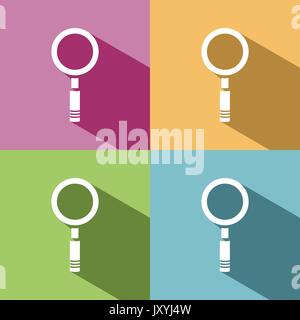 Magnifying glass icon with shade on colored background. Vector illustration Stock Vector