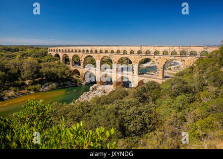 Pont du Gard is an old Roman aqueduct in Provence, France Stock Photo