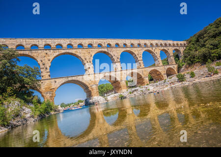 Pont du Gard is an old Roman aqueduct in Provence, France Stock Photo