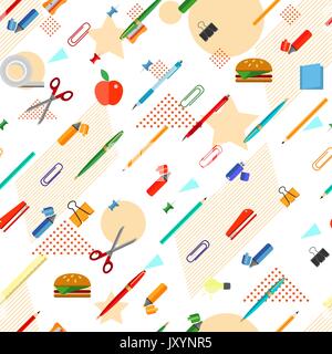 Seamless School Office Supplies Pattern. Vector Stock Vector