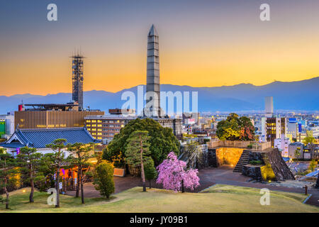 Kofu, Yamanashi, Japan downtown cityscape and monument tower. Stock Photo