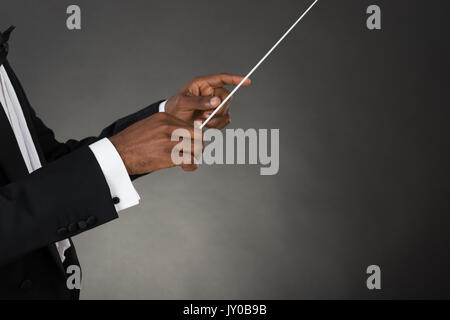 Close-up Of Music Conductor Hands Holding Baton Stock Photo