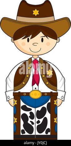 Cute Cartoon Wild West Cowboy with Guns Vector Illustration Stock Vector